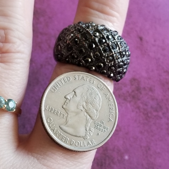 Black rhinestones stretch ring dark copper bronze color - Picture 4 of 8